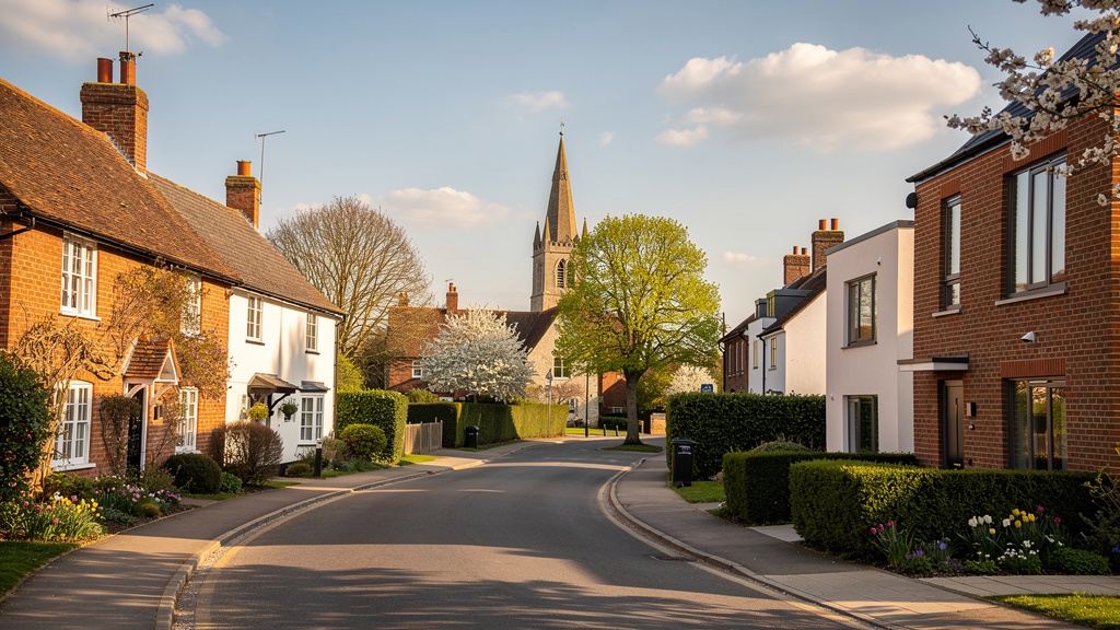Traditional Essex village with period homes and a church spire
