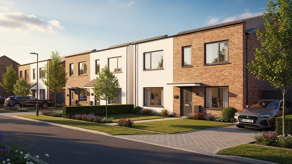 New build housing development in Essex with modern homes and landscaped gardens